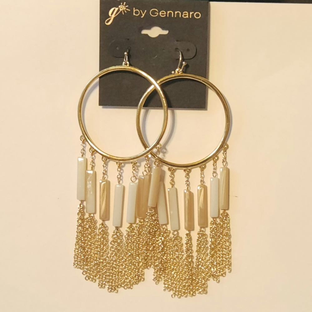 Gold Tone Hoop Dangle Fringe Earrings